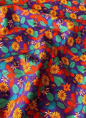 复古紫色裙子纯棉全棉布料棉布手工E碎花K印花衣服装衬衣连衣裙面