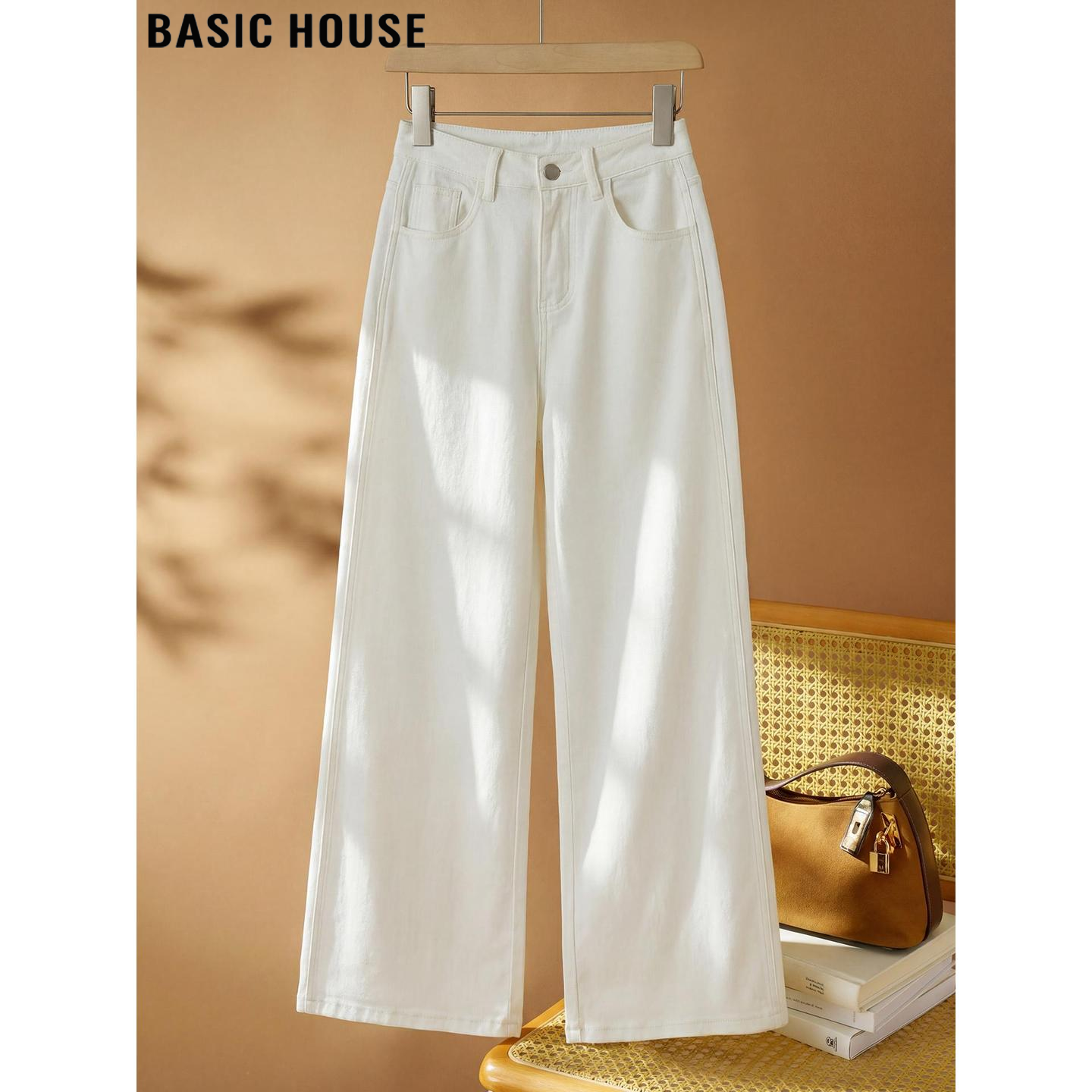 Basic House/百家好白色薄款天丝九分直筒牛仔裤女夏季宽松阔腿裤