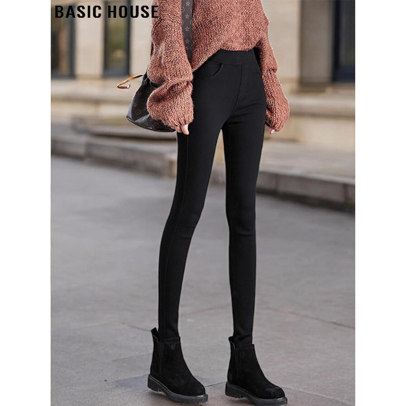 Basic House/百家好黑色弹力紧身打底裤女2026春外穿高腰显瘦长裤