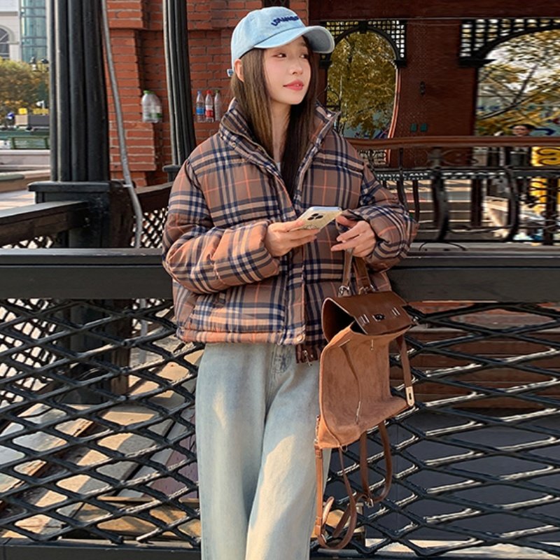 2025年冬季新款小个子面包服加厚保暖棉服女韩版短款格子时尚外套,女装/女士精品,棉衣/棉服,淘宝优惠券,粉丝福利购,淘宝优惠卷