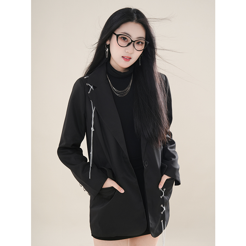 黑色西装外套女秋冬设计感小众炸街气质宽松小个子休闲西服