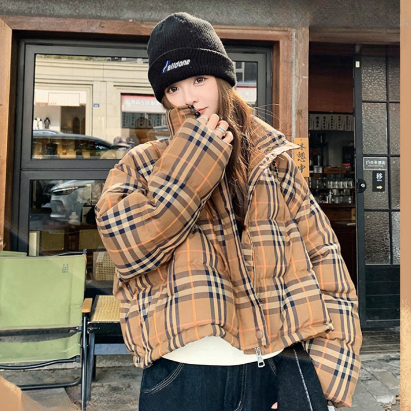 2025年冬季新款小个子面包服加厚保暖韩版格子短款时尚棉服女外套,女装/女士精品,棉衣/棉服,淘宝优惠券,粉丝福利购,淘宝优惠卷