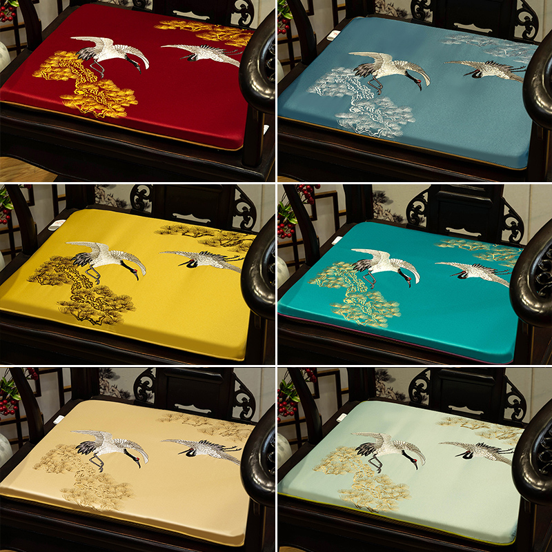 中式椅垫松鹤刺绣仿古沙发坐垫圈椅太师椅餐椅海绵垫防滑薄款定制