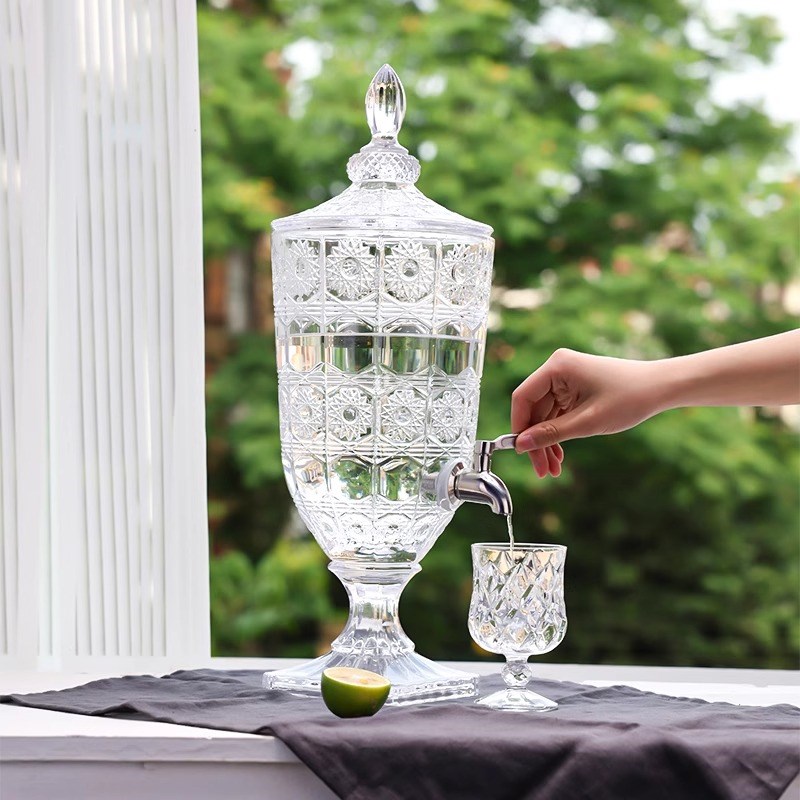 带龙头玻璃饮料桶商用欧式果酒容器夏季果汁果茶饮料桶冰镇可乐桶