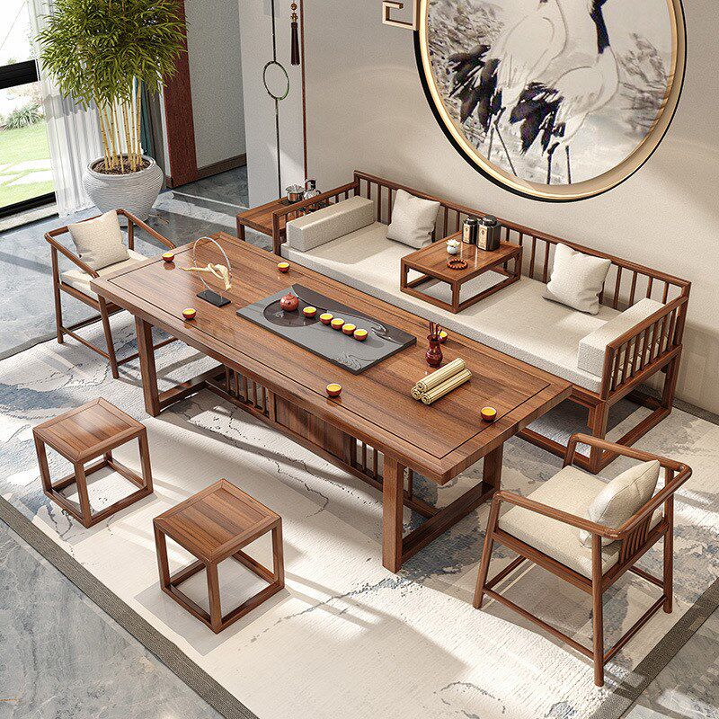 新中式全实木屏风茶桌椅功夫茶几禅意家用接待罗汉床沙发茶桌组合