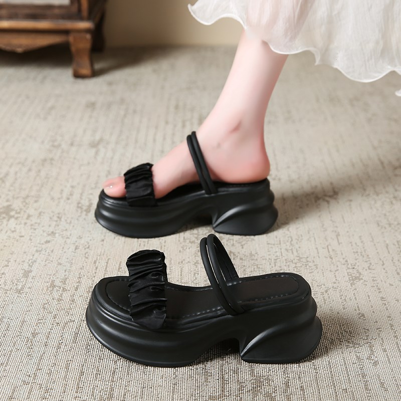 松糕厚底拖鞋女2025新款夏季外穿仙女风花朵网红百搭时尚凉鞋女潮