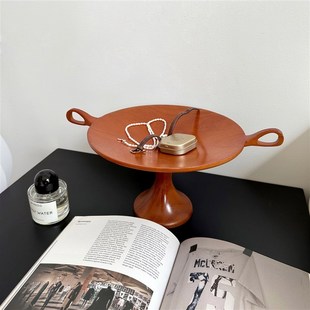 中古风耳朵托盘复古木质双耳果盘桌面装 饰摆饰置物收纳层架摄影道