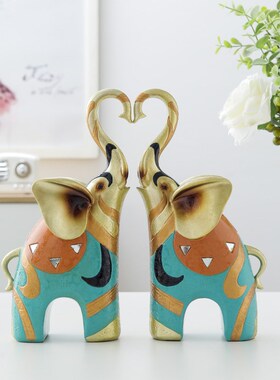 欧式大象一对摆件电视酒柜客厅办公室工艺品结婚开业轻奢创意礼品