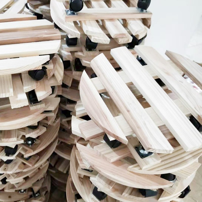 优惠定 制杉木托盘实木花盆架万向轮可移动花盆底座木质花盆托盘