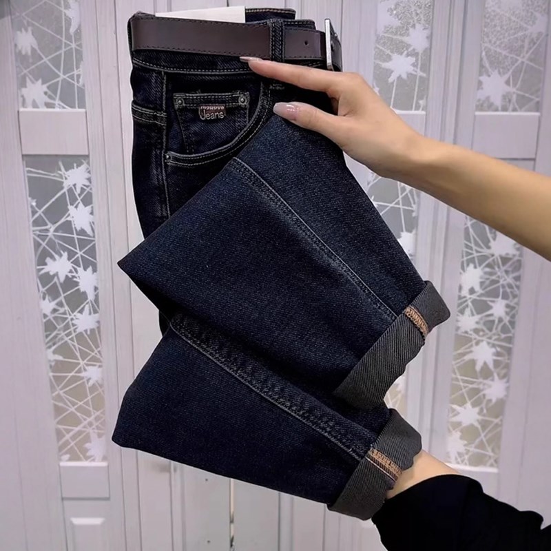 大码女装复古百搭直筒牛仔裤女春季新款流行弹力显瘦九分哈伦裤子