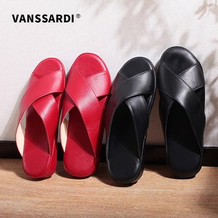 夏季 V男防滑家居凉 真皮拖鞋 室内家用办公室牛皮静音女士轻奢时尚