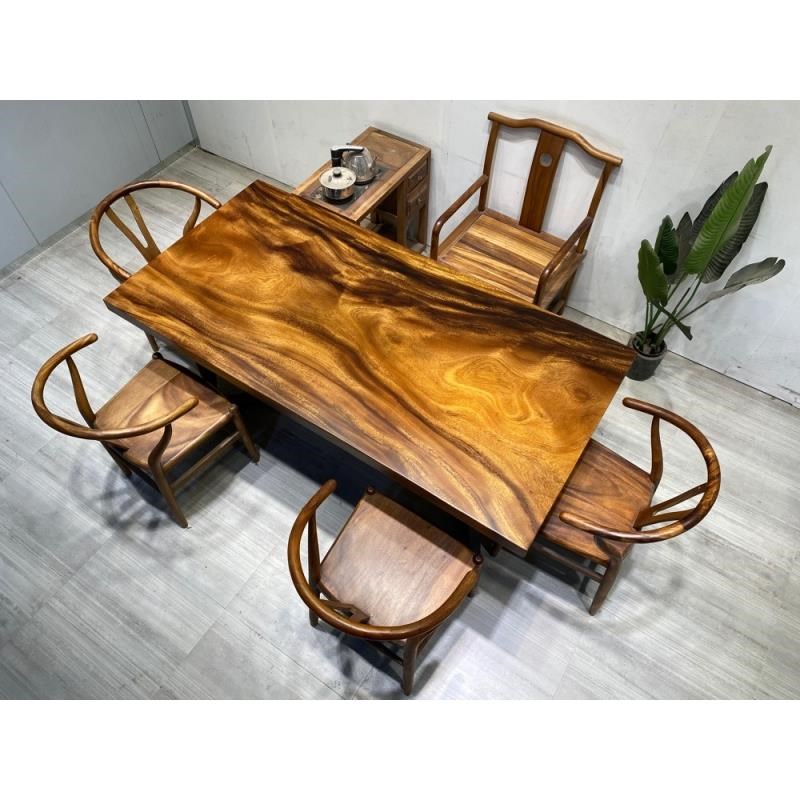 原木大板茶桌办公桌胡桃木实木书桌雨木餐桌白蜡木整木茶台随行桌