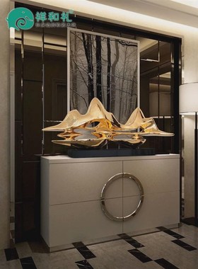 客厅玄关摆设样板房配饰假山工艺品雕塑酒店艺术品水招财软装摆件