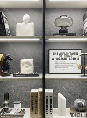 现代样板间简约书柜软装饰品家居摆件挂画树脂玻璃书房组合ZH3416