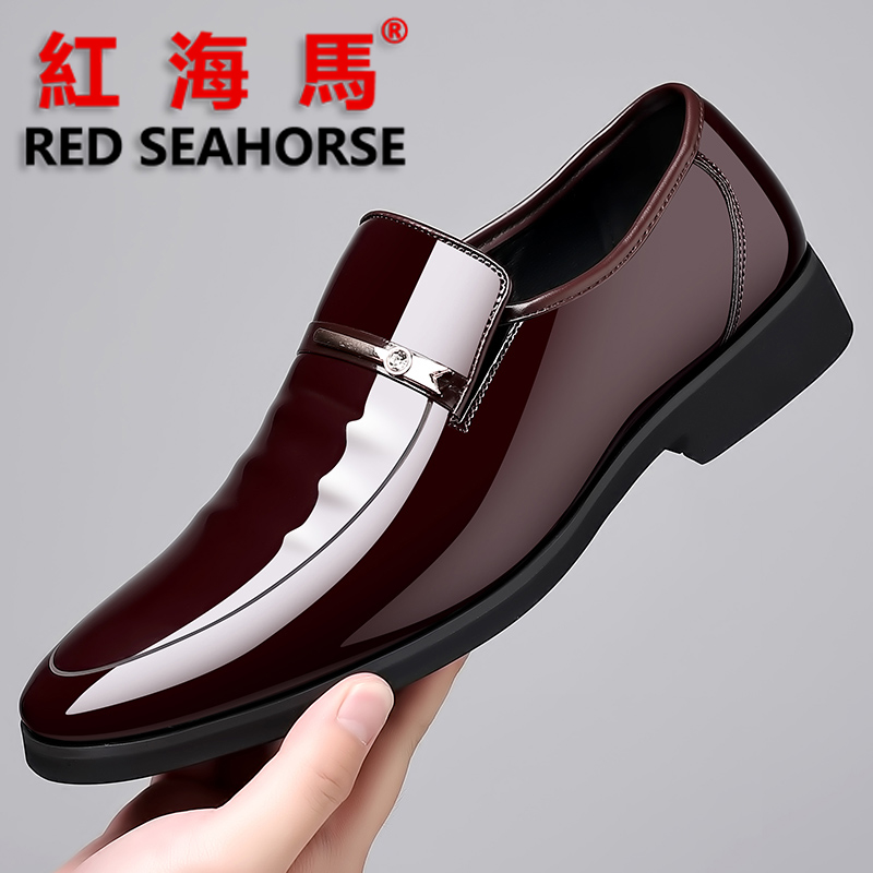 春秋男士商务正装真皮尖头皮鞋加绒漆皮内增高鞋6CM 配西装婚礼鞋