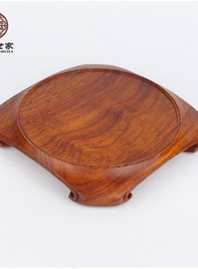 红木花梨木雕整料天圆地方花瓶底座圆形花盆紫砂壶印章摆件底座