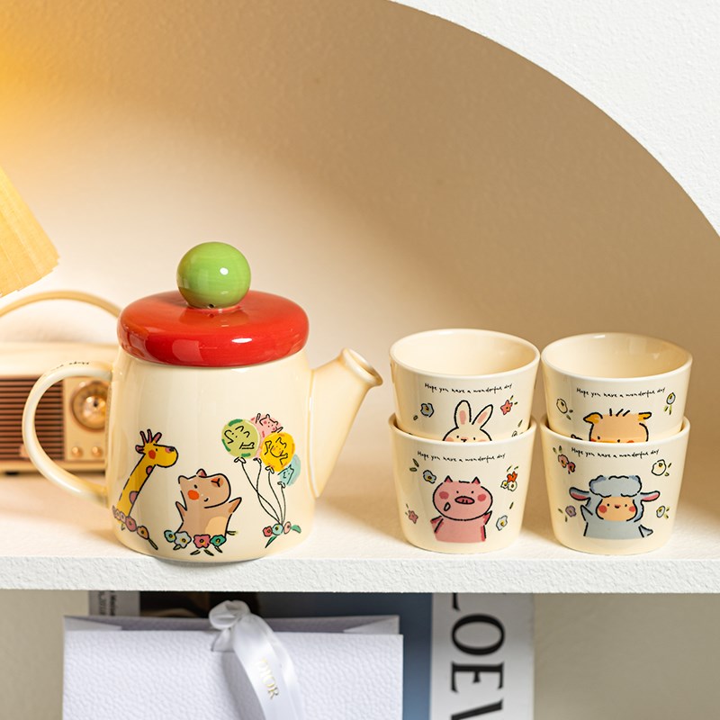 卡通可爱陶瓷茶具套装家用泡茶杯壶小众下午茶养生花茶壶送礼物