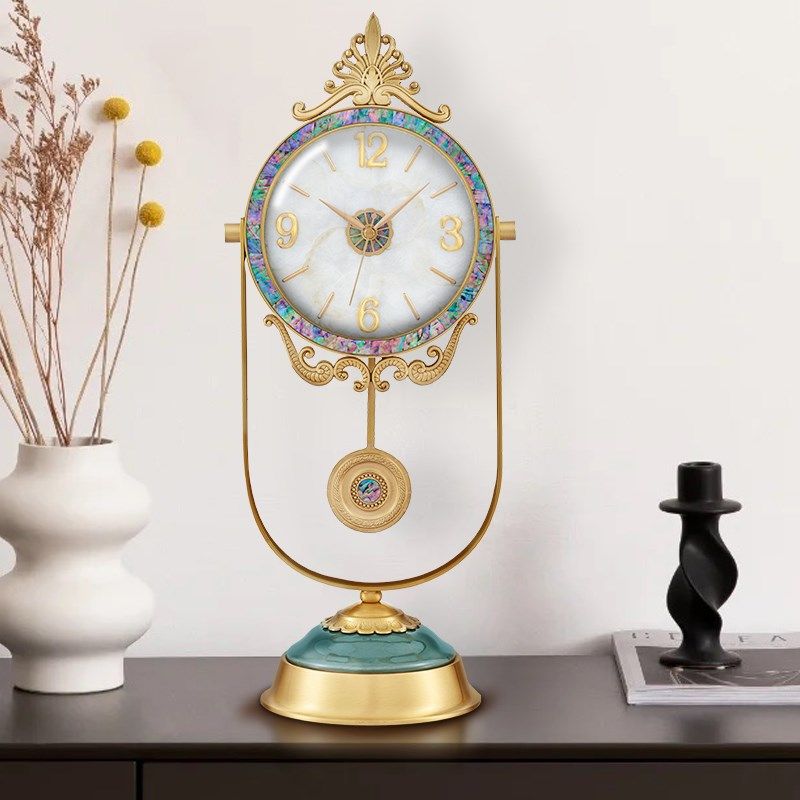 欧式轻奢黄铜座钟家用桌面台钟客厅玄关钟表装饰摆件静音石英时钟,家居饰品,座钟,淘宝优惠券,粉丝福利购,淘宝优惠卷