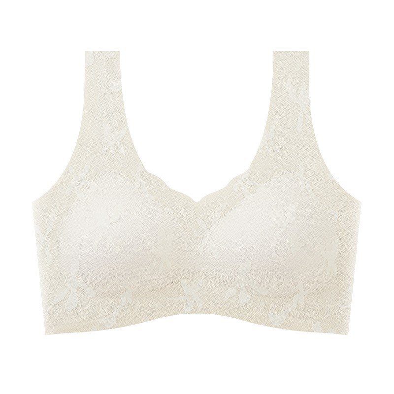 果冻胶提花固定杯无痕内衣女聚拢收副乳无钢圈蕾丝背心式大码文胸