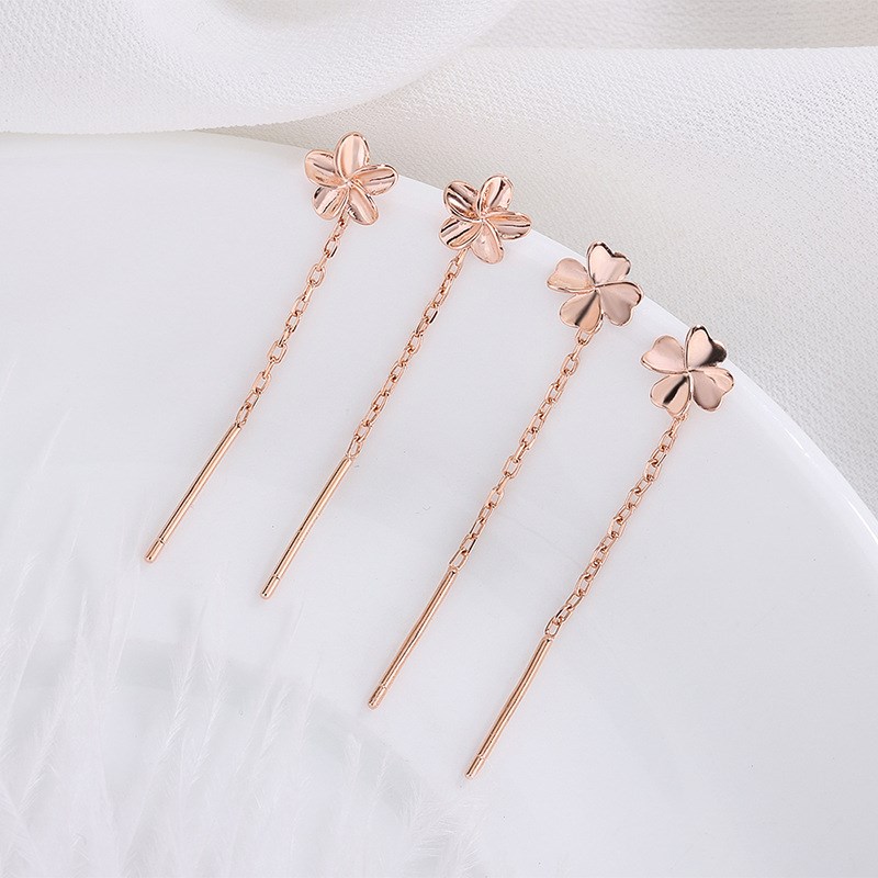 999纯银日韩迷你鸡蛋花耳线女 简约小巧素面花朵流苏耳环耳饰品