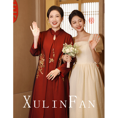 喜婆婆婚宴装两件套妈妈婚礼服春秋小个子旗袍Q丈母娘外套高贵喜