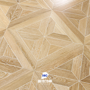 北欧风拉丝白橡木艺术拼花地板e0级日式地热矩阵方形实木复合地板