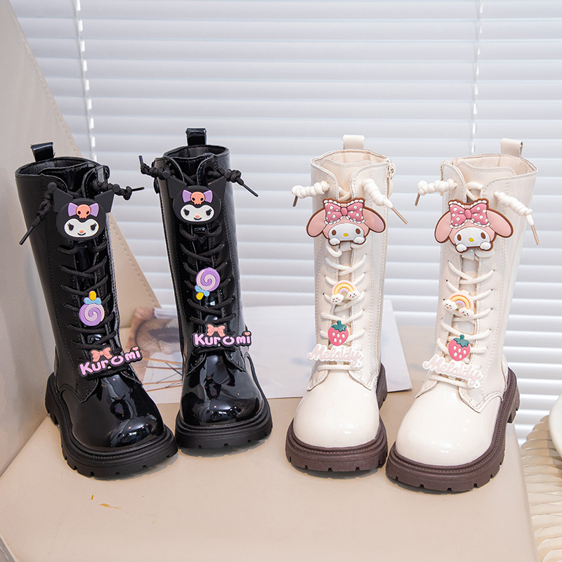 儿童长筒靴冬季新款洋气女童公主加绒靴保暖小女孩库洛米加绒鞋子