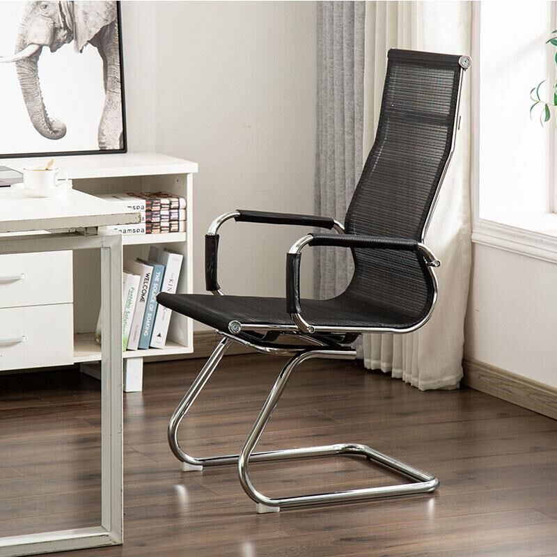 办公室皮质滑轮升降高背固定扶手白色舒适L久坐网布会议室电脑椅