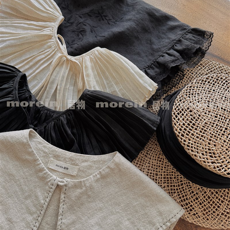 小众复古文艺感显瘦高级刺绣苎麻蕾丝披肩连衣裙假领子米色棉麻