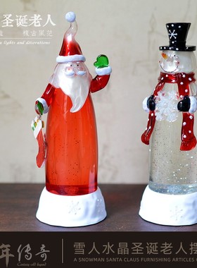 创意雪人圣诞节老人水晶旋转发光房间装饰品摆件生日礼物女生浪漫