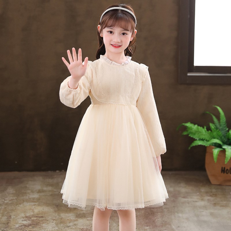 儿童连衣裙春装新款红色蕾丝公主裙生日秋冬加绒礼服女童蓬蓬纱裙