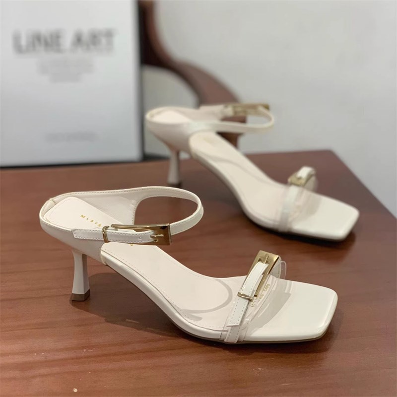 气质方头露趾高跟凉拖外穿2025夏季新款仙女风配裙子百搭一字拖鞋