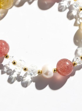 新款草莓水晶淡水珍珠弹力手链韩国时尚百搭手链潮流首饰女