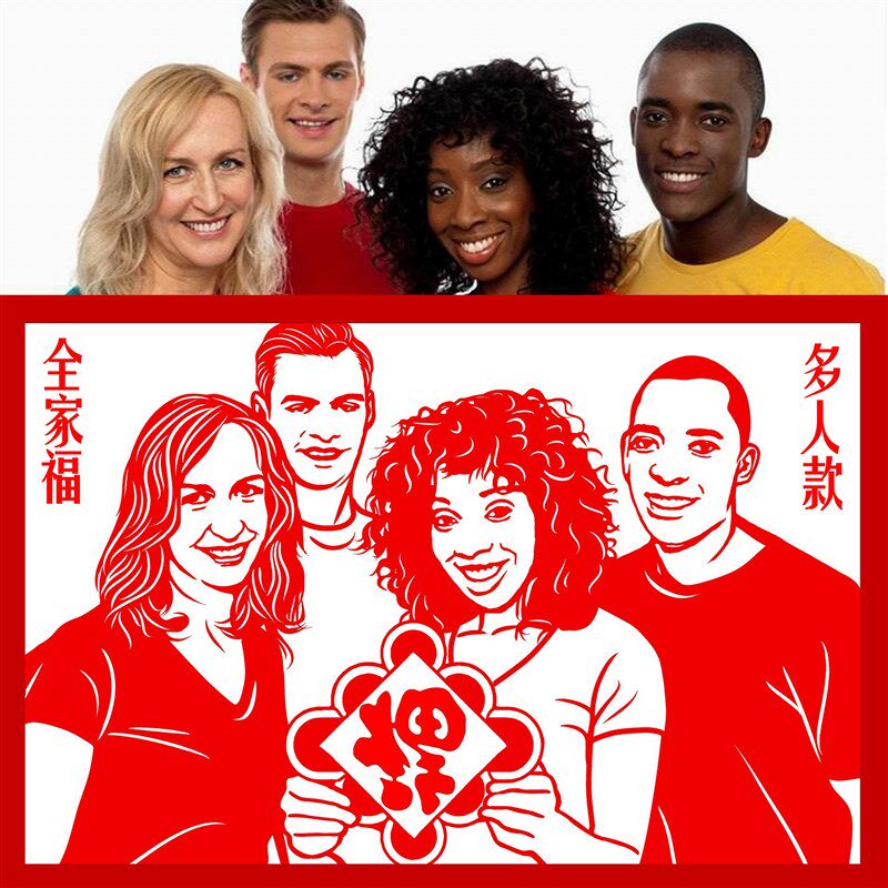 全家福礼物肖像剪纸人像照片剪纸定制送老外国人礼物婚纱生日图片