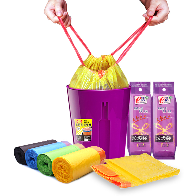 e洁加厚自动收口垃圾袋家用厨房手提袋塑胶袋45x50送大桶正常发货