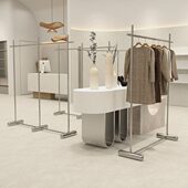 女装 店展示架货架陈列道具不锈钢衣架拉丝银挂衣杆落地展示架 服装