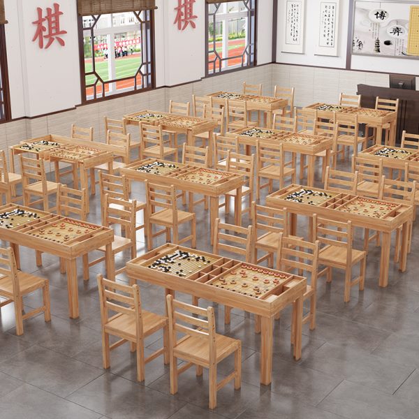 象棋桌围棋五子棋盒培训桌中小学生橡木围棋实木雕刻课桌椅棋盘棋