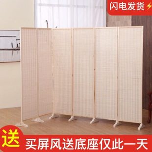 办公室实木屏风卧室遮挡推拉隔断竹编家用客厅墙移动折叠玄关中式