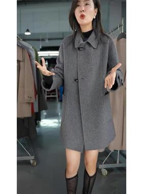 200斤大衣赫本气质纯色秋冬2025风扣大码牛角毛呢女时尚高档外套