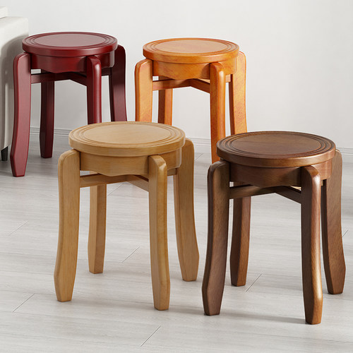 实木仿古艺术凳梳妆凳吃饭凳家用叠放彩色凳橡木凳圆凳方凳长条凳