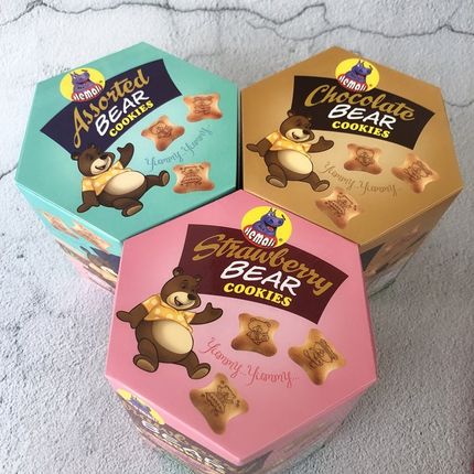 印尼河马莉小熊造型夹心饼干综合牛奶草H莓巧克力味可爱高颜值80g