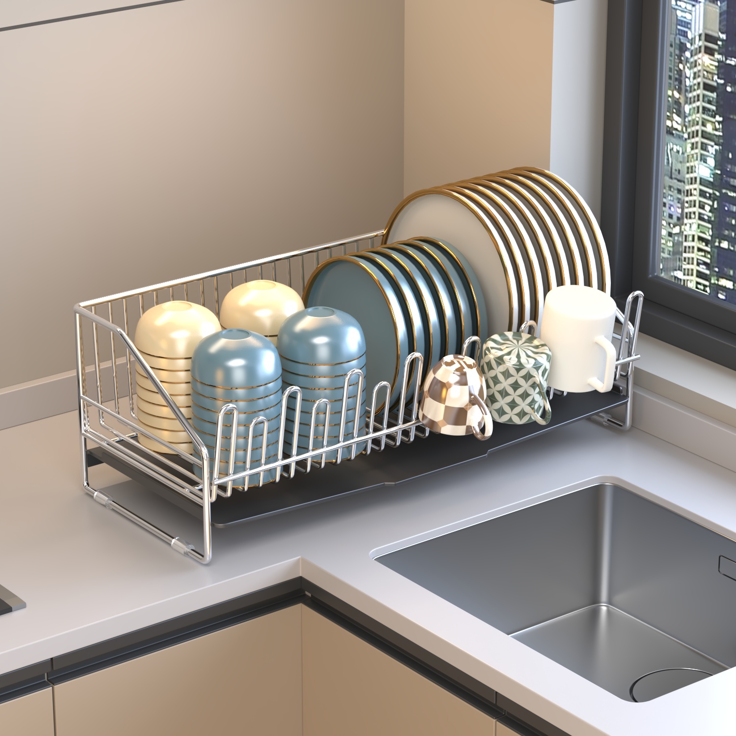 304不锈钢碗碟架沥水碗盘收纳架厨房台面滤水碗架碗筷餐具置物架