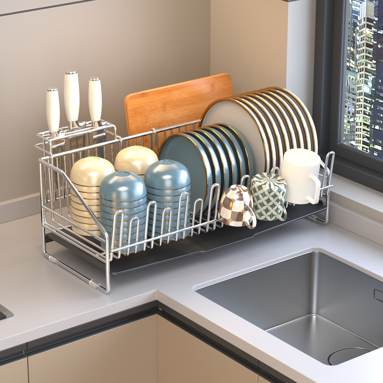 304不锈钢碗碟架沥水碗盘收纳架厨房台面滤水碗架碗筷餐具置物架