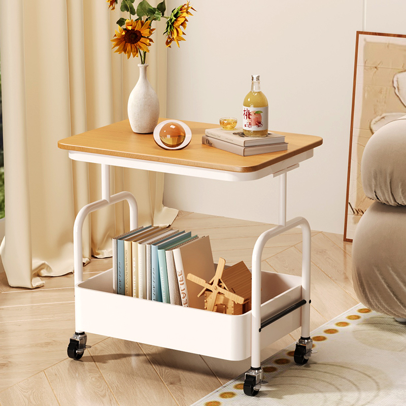沙发边几可移动茶几客厅家用边柜小推车奶油碳钢小桌子收纳置物架