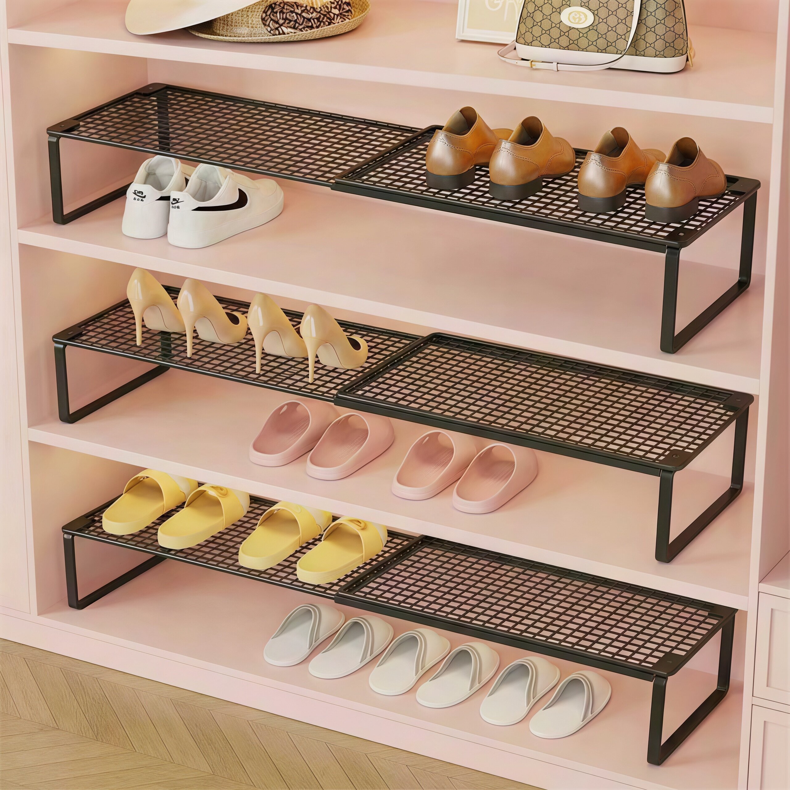 鞋柜分层隔板可伸缩省空间鞋子收纳神器双层鞋托架子柜子入门鞋架