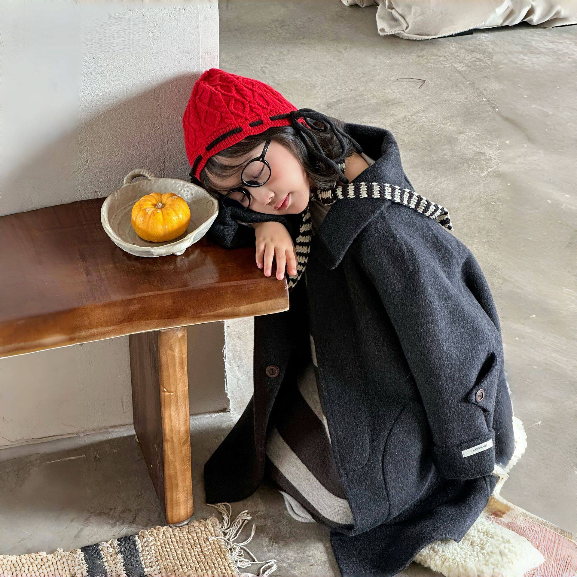 韩国秋冬新款儿童双面羊绒大衣中长款女童男中大童羊毛呢子外套厚