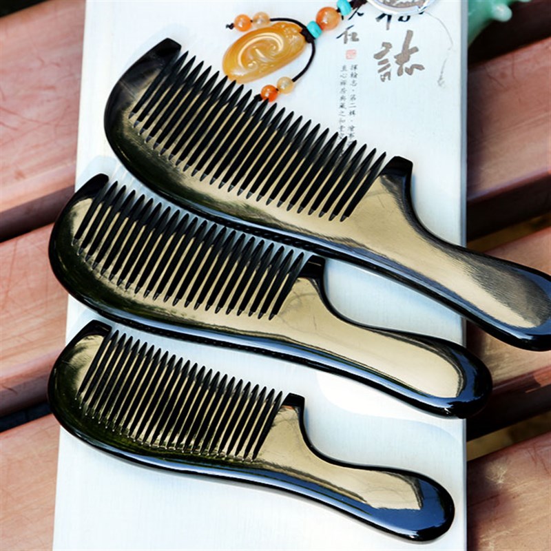 茂县格桑花黑牦牛角梳  圆把梳 14CM  不伤头皮 多功能保健梳子