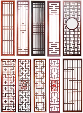 木雕实木格栅镂空装饰隔断花格中式雕花板玄关屏风背景墙圆形纱画