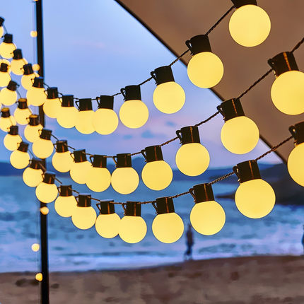 露营氛围圆球装饰灯太阳能led彩灯串户外防水夜市摆摊天幕帐篷灯