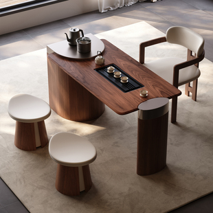 2026新款现代简约黑胡桃木茶桌意式高端设计款办公室家用实木茶台